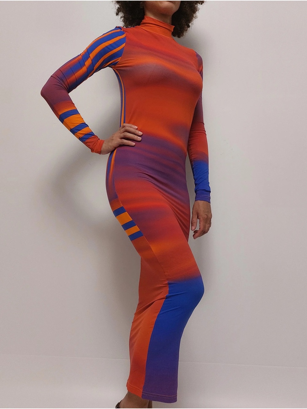 Nina Ricci Orange, Blue and Purple Long Sleeve Maxi Dress